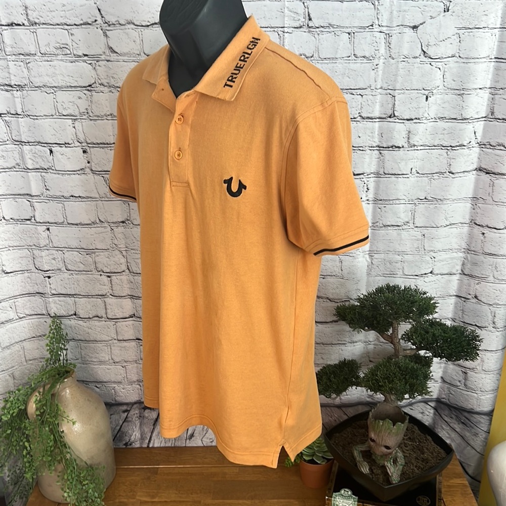 True, religion polo size medium tan orange